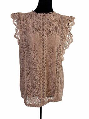 Cable & Gauge Lace Crochet Blouse - Rose Taupe Size L Boho Chic
